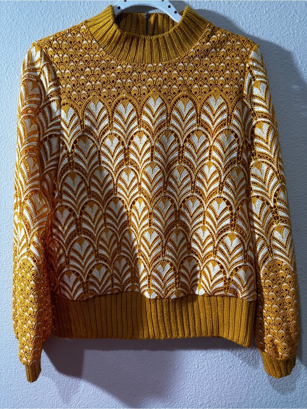 Daniel Rainn Mustard Yellow and White Knit Cowl Sweater